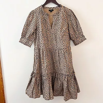 J.Crew Ruffleneck Tiered Popover Dress In Leopard Dot Size Small Cotton Ruffles • $18