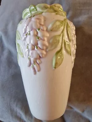 Vase Tall With Wisteria & Leaf Design • £5