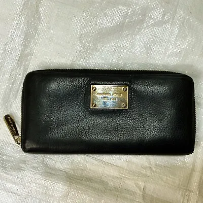 MICHAEL KORS Genuine Wallet Black Pebbled Leather Continental Zip Around Sz 8x4 • $22.50
