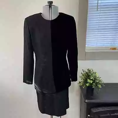 Vintage 80s Velvet Polyester Size Small Morticia Cruella Goth Power Mini Dress • $19.99