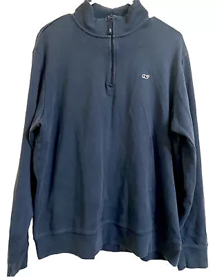 Vineyard Vines Pullover Mens M Saltwater 1/4 Zip Navy Blue Sweater Pima Cotton • $20