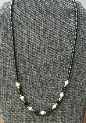 Men's Women's Black Magnetic Hematite Necklace With White Pearl Magnetic Beads • $41.99