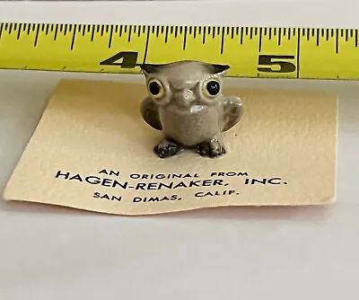 Vintage Hagen Renaker Miniature Big Eyed Hoot Owl Baby Figurine Gray & Black • $12