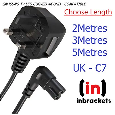 £7.49 • Buy C7 FIGURE 8 FOR Samsung TV Mains Power Lead Cable SKY Q SONY UK RIGHT ANGLE