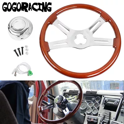 18inch Wood Steering Wheel Chrome 4 Spoke Freightliner Kenworth Peterbilt Volvo • $124.88