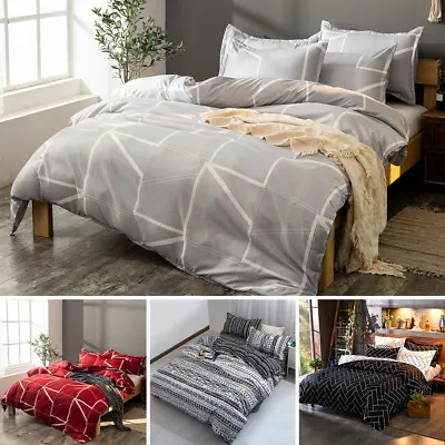 $17.99 • Buy 3Pcs Soft 100% Microfiber Duvet Cover Set Bohemia Striped Comforter Cover 4 Size