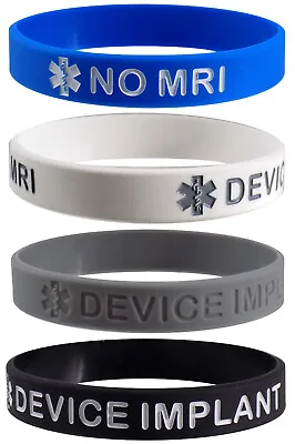 NO MRI  DEVICE IMPLANT Medical Alert ID Silicone Bracelets Adult Size (4 Pack) • $11.95