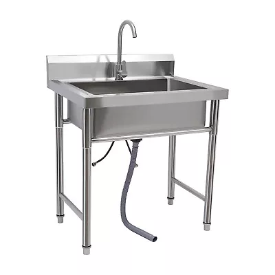 Kitchen Sink Stainless Steel Commercial 1 Compartment Utility Sink With Faucet • $218.49