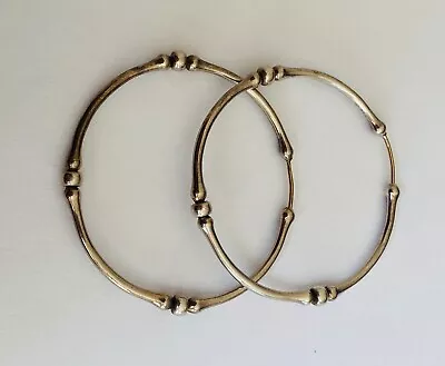 Vintage Designer Signed Sterling Silver And Gold Post Bamboo Hoop Earrings • $69.99