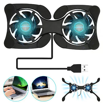 Foldable Pocket Low Noise 2 Fans Cooling Pad Slim Cooler Base Stand USB Powered • $8.98