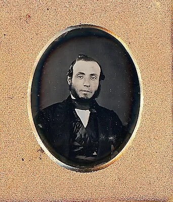 Thick Bearded Man With Freckles Narrow Mat Opening 1/6 Plate Daguerreotype S412 • $93.75