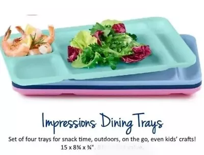 TUPPERWARE Vintage Style Divided Cafeteria Trays 9x15 4pc Set Stackable NEW  • $47.20