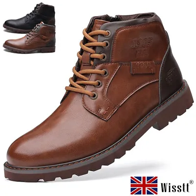 Mens Casual Retro Leather Shoes Lace Up Formal Ankle Work Boots Sports Chelsea • £28.75