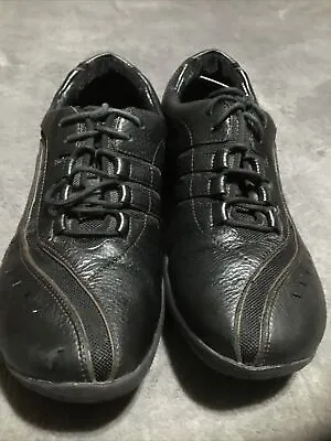 $35 • Buy Clarks Wave Wheel Sneakers Shoes Low Top Lace Up Leather Black Womens 6.5 Wide