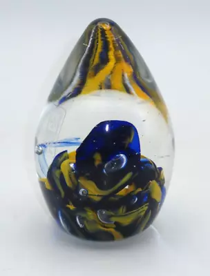 MDINA GLASS MALTA ART GLASS PAPERWEIGHT (Cobalt & Yellow) SIGNED & NO. (3.5 ) • $34