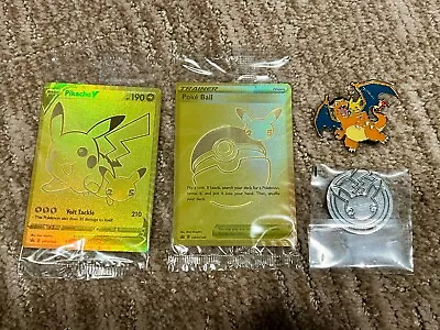 Pokemon Celebrations UPC 25th Anniversary Pikachu V + Poke Ball + Coin + Pin • $59.99
