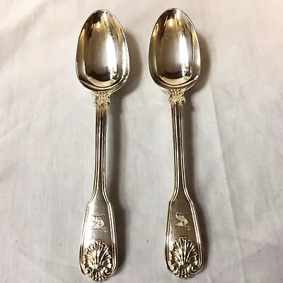 Two 1839 Mary Chawner Solid Silver Fiddle Thread & Husk Dessert Spoons 126.68g • £225