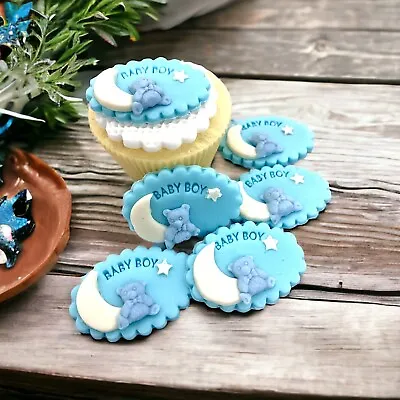 6 Baby Shower Edible Blue Boy Fondant Cupcake Toppers Cake Decorations Birthday • £6.99