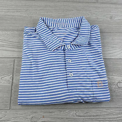 B. Draddy Blue Striped Monogram Logo Pocket Polo Golf Shirt Men's Size XL • $14.95