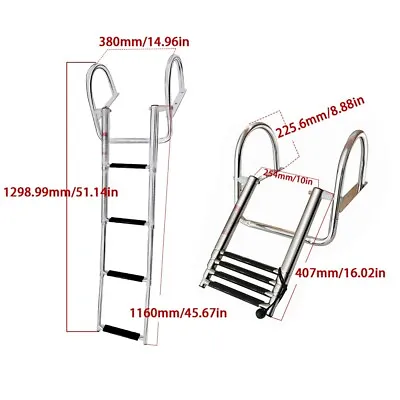 Telescoping 4 Step Boat Folding Ladder Stainless Steel Pontoon Yacht Swimming • $97.59