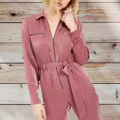 Belted Zippered Jumpsuit Created For Macy's Size S Medieval Rose Bar III • $55