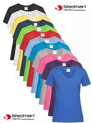 Womens Ladies Fit 100% Cotton Short Sleeve V-Neck Vee Neck Tee T-Shirt S-XXL • £6.99