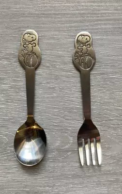 Vintage Danara Snoopy Woodstock Toddler Fork & Spoon Set  Stainless Steel 1965 • $9.75