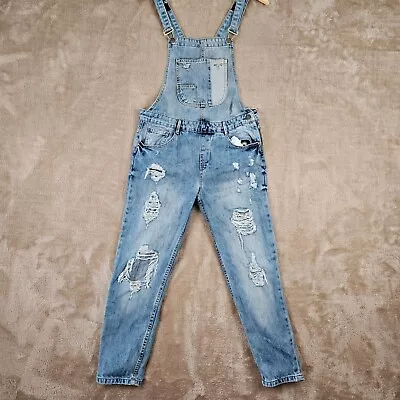 ZARA Trafaluc Denim Distressed Style Jumpsuit Overalls Women's Size S Pockets • $26.88