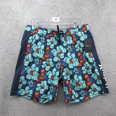 Hurley Volley Swim Shorts Mens Large Floral Kira Spring 7.5 Inseam Blue NWT • $19.99
