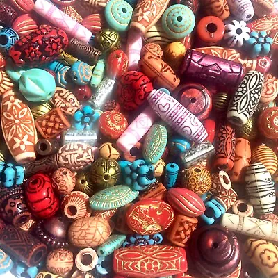 £3.49 • Buy 60+  Pcs Tribal Style Mix Design Mix Sizes Multi Colour Acrylic Beads