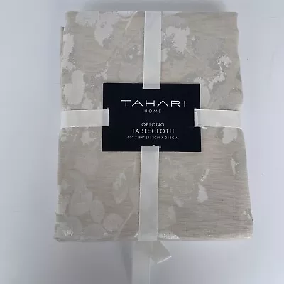 Tahari Home Beige Ivory Shiny Leaf Pattern 60x84 Tablecloth • $39.99