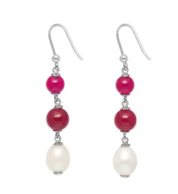 Lola Rose Godrich Dangle Earrings Stone Pink Plum Quartzite White Pearl   • £45