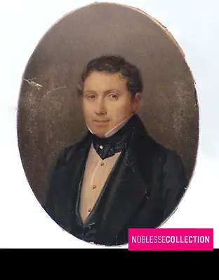 LARGE ANTIQUE 1850s PAINTING FRENCH HAND PAINTED ON PAPER MINIATURE MAN PORTRAIT • £157.57