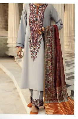 New Designer Original CasualLite EMBROIDERED Kameez Linen Stitched 3PC SUIT M • £28.50