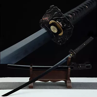 40'' All Black Japanese Samurai Sword Katana T10 Steel Clay Tempered Razor Sharp • $139.99