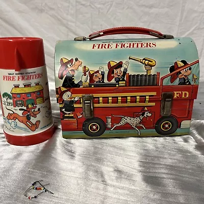 1969 Vintage DISNEY FIRE FIGHTERS DOME Metal LUNCH BOX And THERMOS • $16