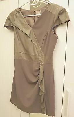 £7.99 • Buy EVA & LOLA Taupe Wrapover Style Frilled Short Fitted Lined Shift Dress - S (8-10