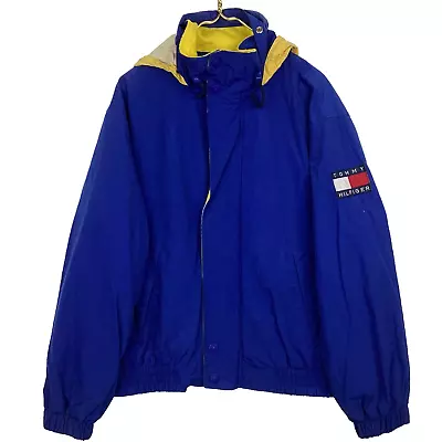 Vintage Tommy Hilfiger Windbreaker Jacket Large Blue Fleece Lined 90s • $42.49