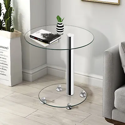 Side Table End Table Tempered Glass 2 Tiers Nightstand Coffee Table Beside Sofa • £39.90