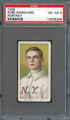 BB - 1909 - T206 - Piedmont 350 - Rube Marquard Portrait - PSA 4 - VG-EX • $1190.70