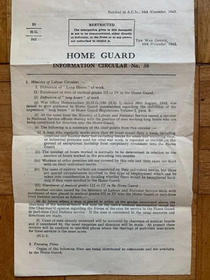 £20 • Buy 1943 WWII HOME GUARD INFORMATION CIRCULAR No.38 : Genuine