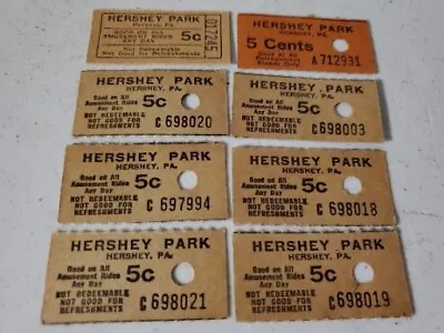 8 Lot Super Rare Vintage Original Special Amusement Hershey Park 5¢ Ride Tickets • $16.77