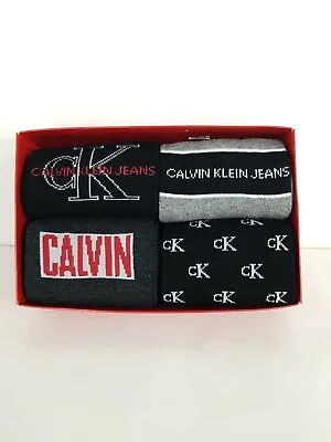 Calvin Klein Socks Mens GIFT SET 4 PAIRS CREW SOCKS ONE SIZE BLACK/GREY • £19.75