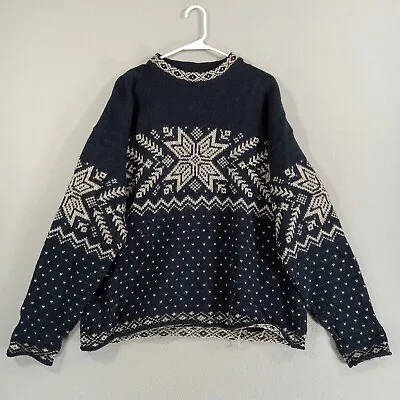 Vintage Demetre Sweater Mens L Blue Wool Blend Fair Isle Ski Outdoor USA • $27.34