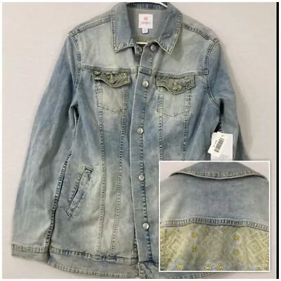 New LuLaRoe Jaxon  Light Wash Embroidered Boho Denim Jacket Size XL • $32