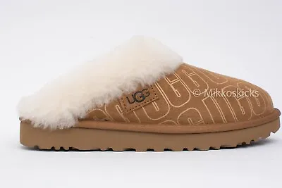 US Size 8 - UGG Women's CLUGGETTE Suede GRAPHIC Slipper In Chestnut • $83.50