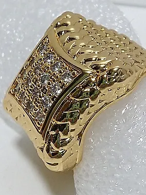Men's Gold Tone Ring Faceted Clear Stones Square  • $19.99