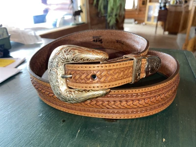 $24.99 • Buy Tony Lama Men's  Brown Basket Weave Cowboy Western Belt  Size 38