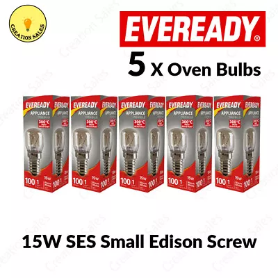 5 X Oven Bulb 300°C Cooker Appliance Rated Lamp Light 15W 240V SES E14 Eveready • £5.99