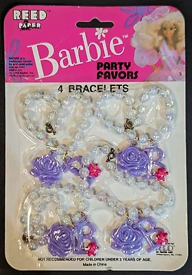 Vintage BARBIE 4 Bracelets Party Favors REED BY PAPER ART Beads PURPLE ROSE B • $13.25